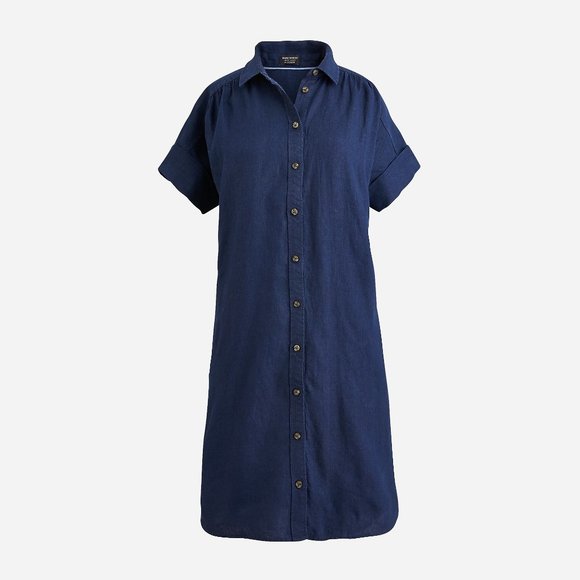 J. Crew Baird McNutt Irish Linen Short Sleeve Shirtdress in Navy Size Sm… - Picture 1 of 5